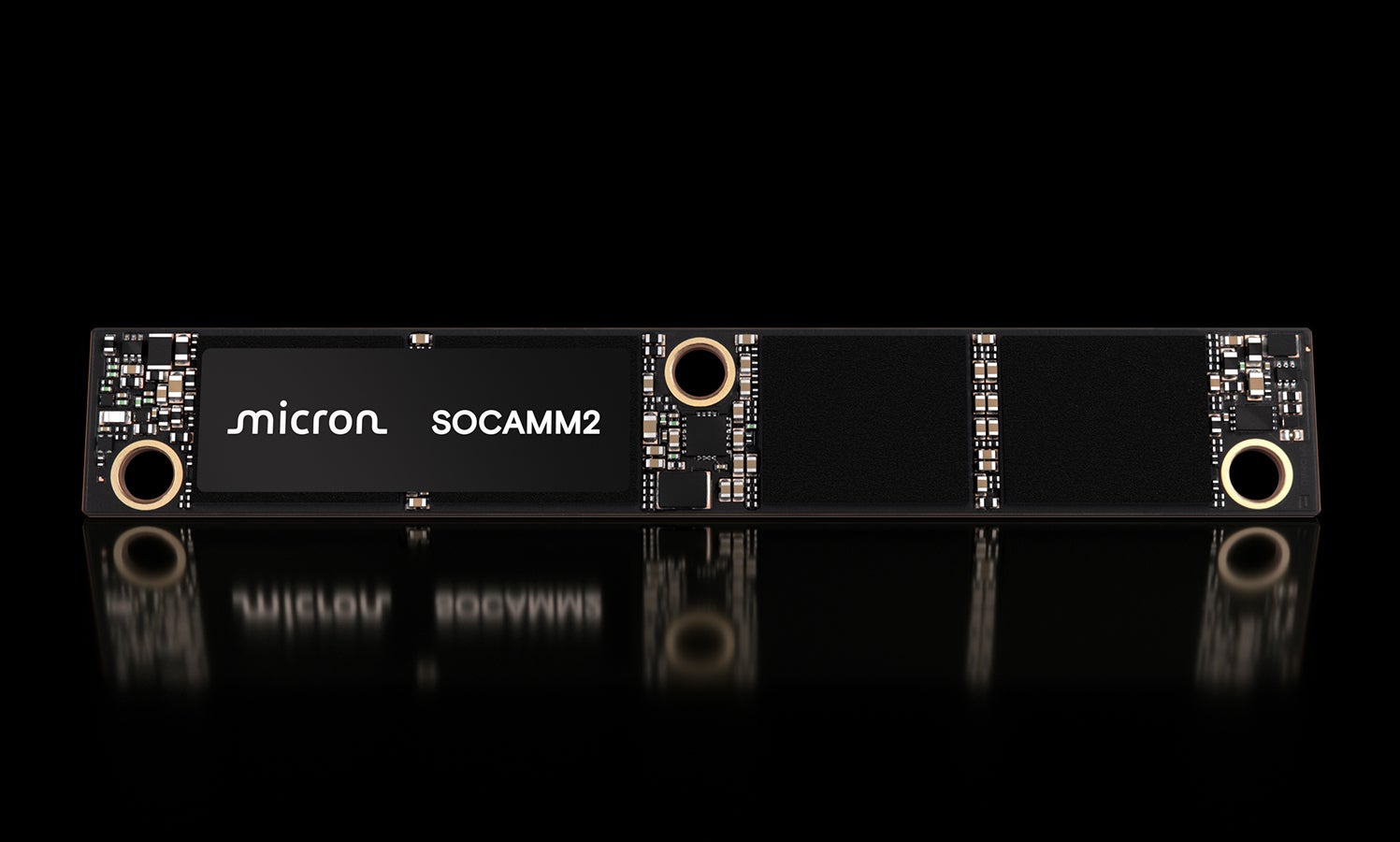 SOCAMM2 module from the front on a black background