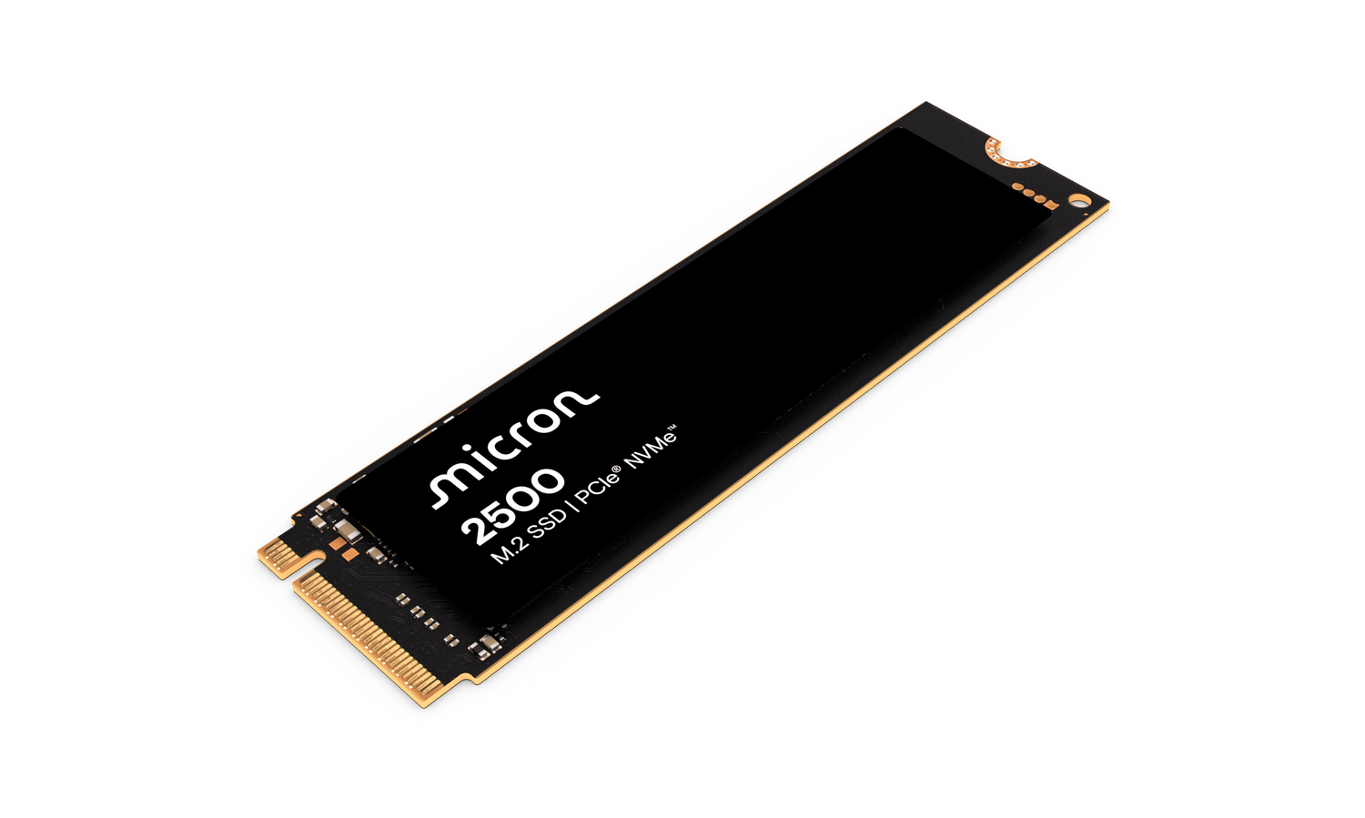 Micron 2500 M.2 SSD PCIe NVMe chip angled